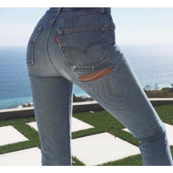 NEW RE/DONE LEVIS Sz 27 70s Straight Indigo Ass Rip Denim Jeans $475 msrp I16-6